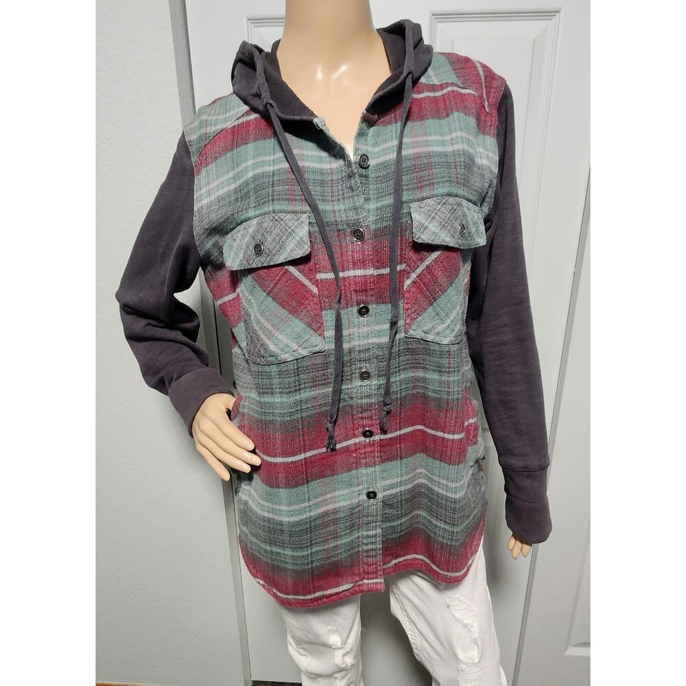 Columbia Women's Flannel Canyon Point Green Jacket Hoodie Size Large
